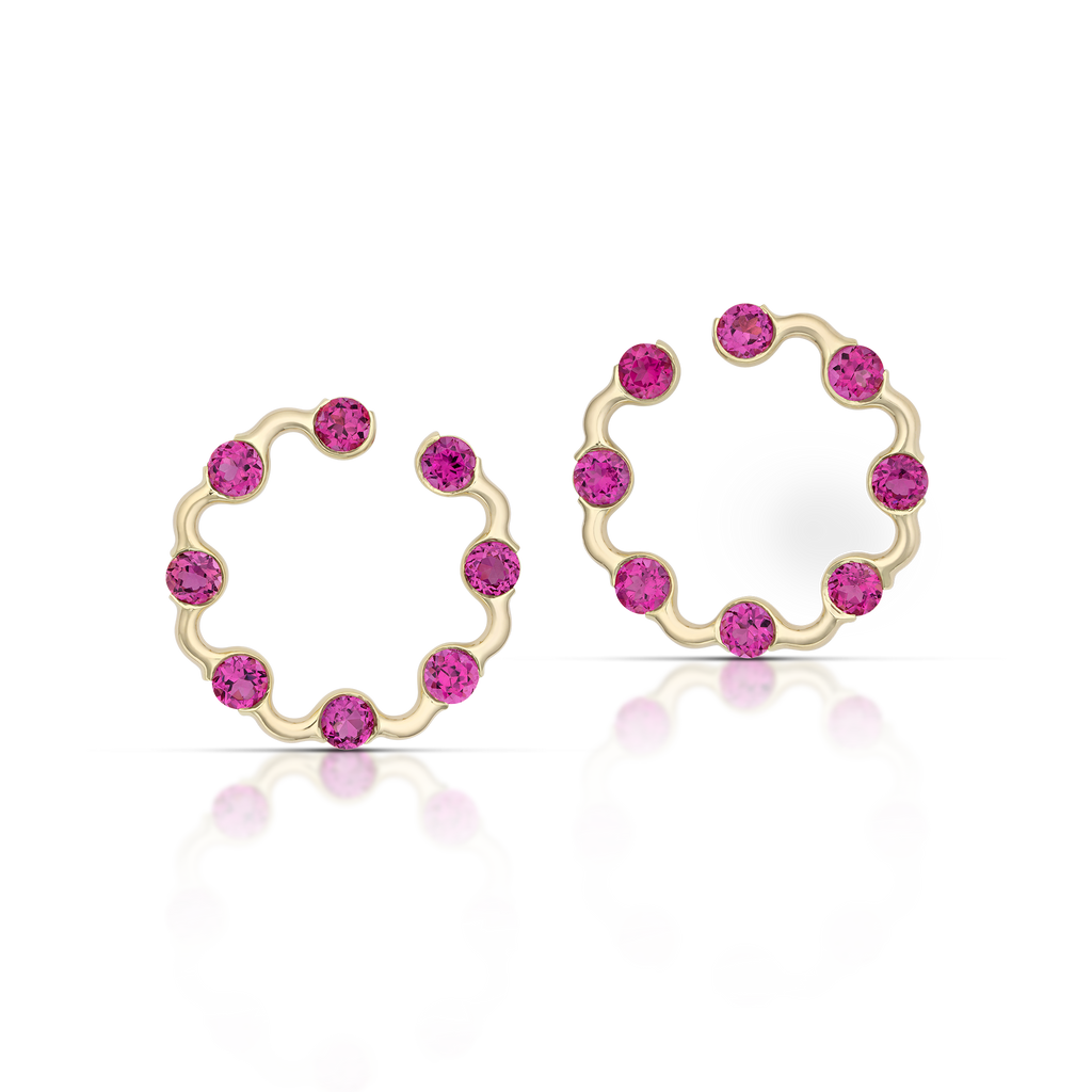 Crescent Hoops / pink tourmaline