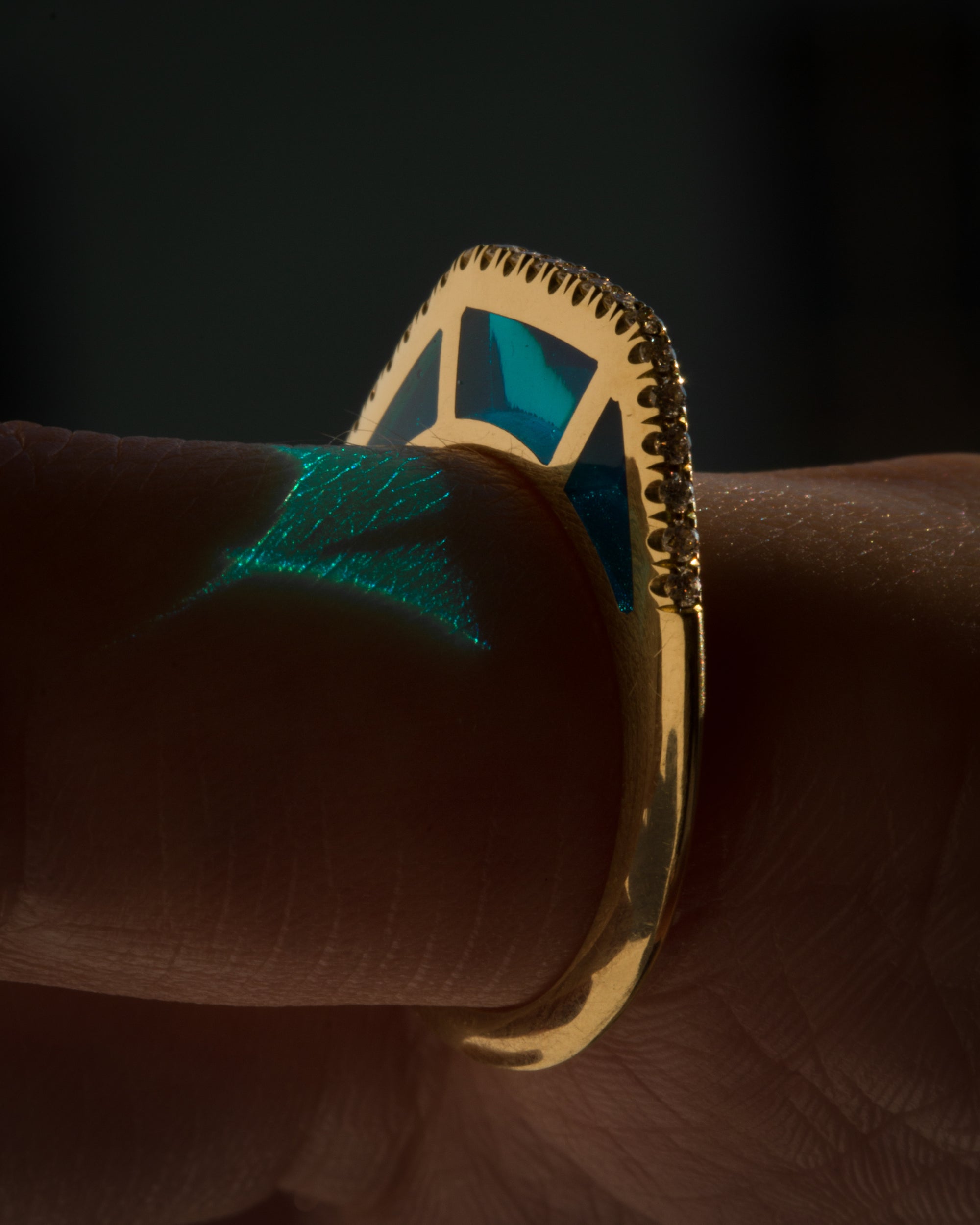Raffle entry; Cobra Ring with Light Blue Enamel and Diamond Pave