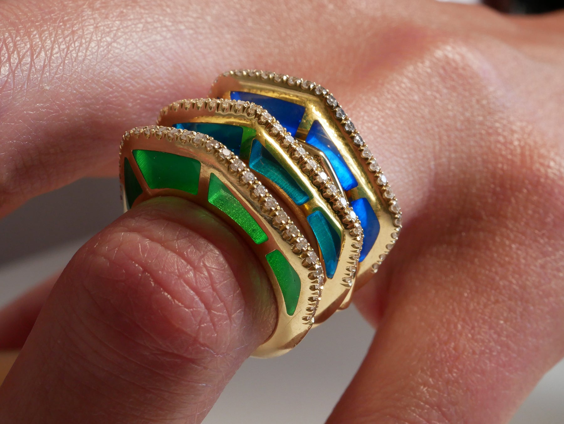 Raffle entry; Cobra Ring with Light Blue Enamel and Diamond Pave