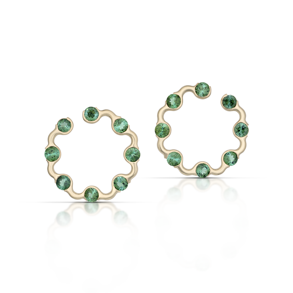 Crescent Hoops / deep green tourmaline