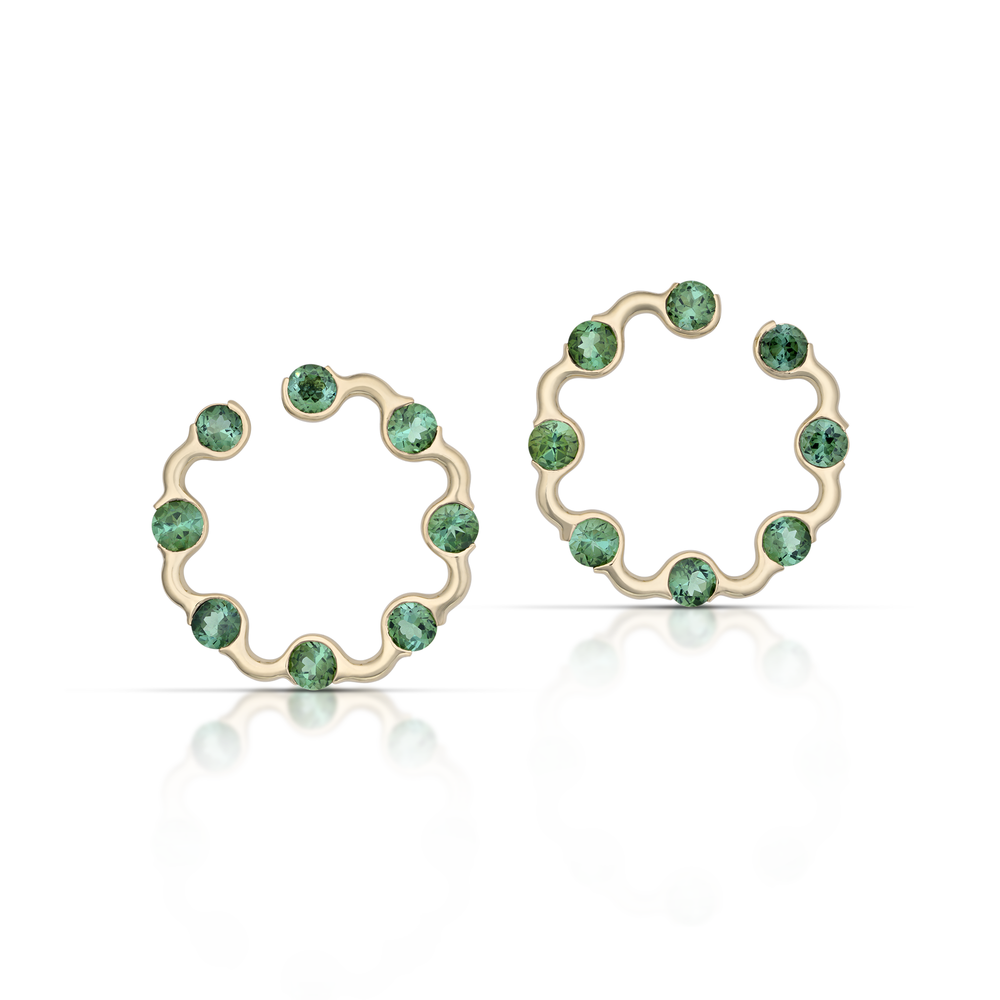 Crescent Hoops / deep green tourmaline
