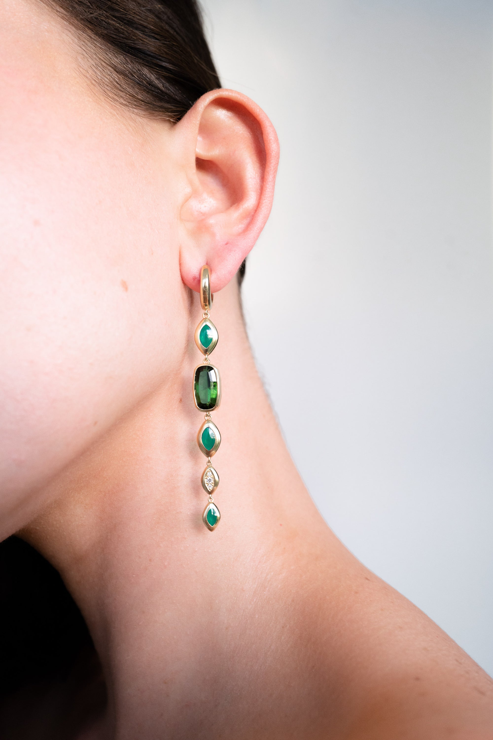 Huggie Gem Drop / Green Tourmaline & Diamonds