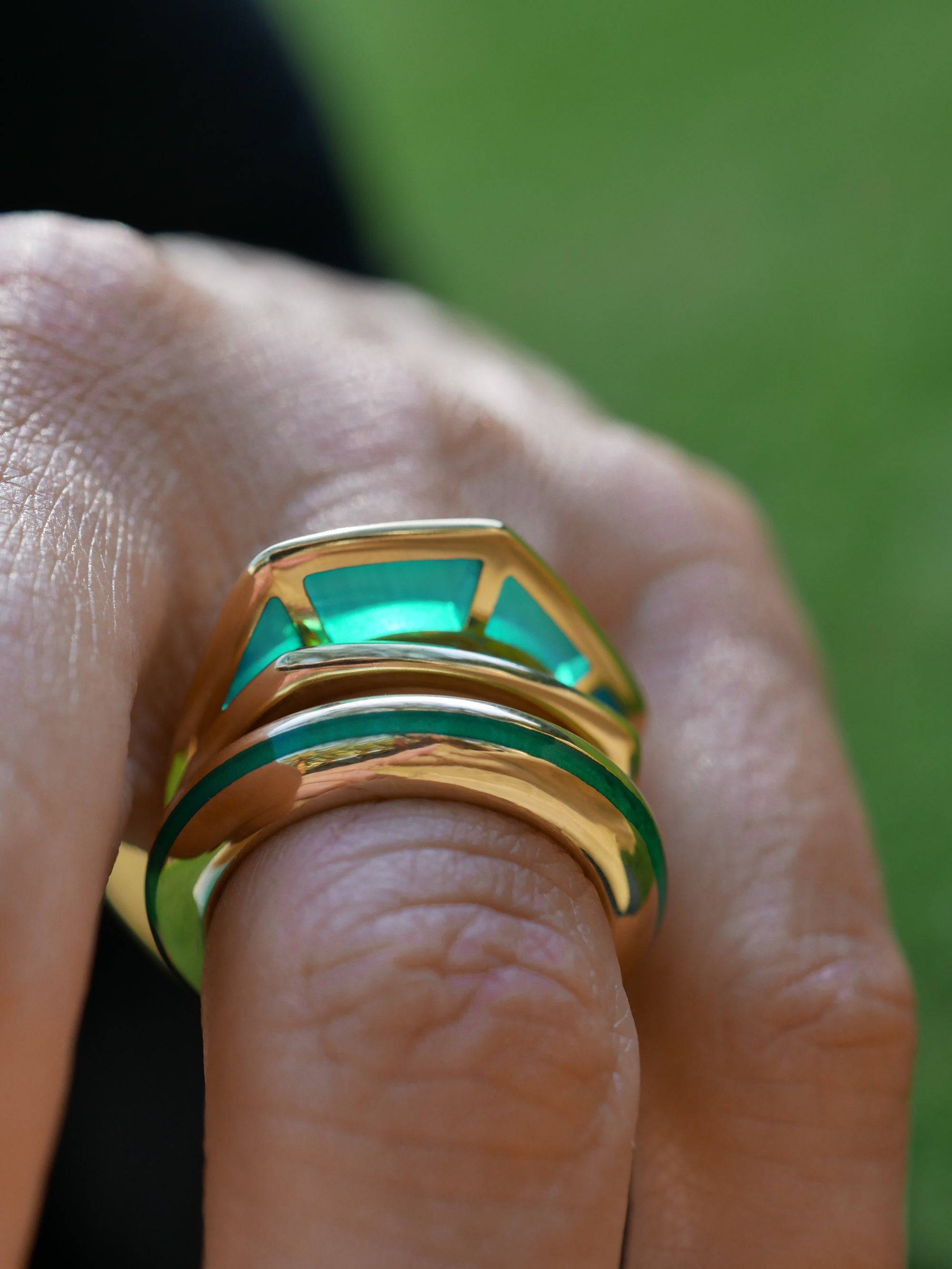 Cobra Ring with Green Enamel