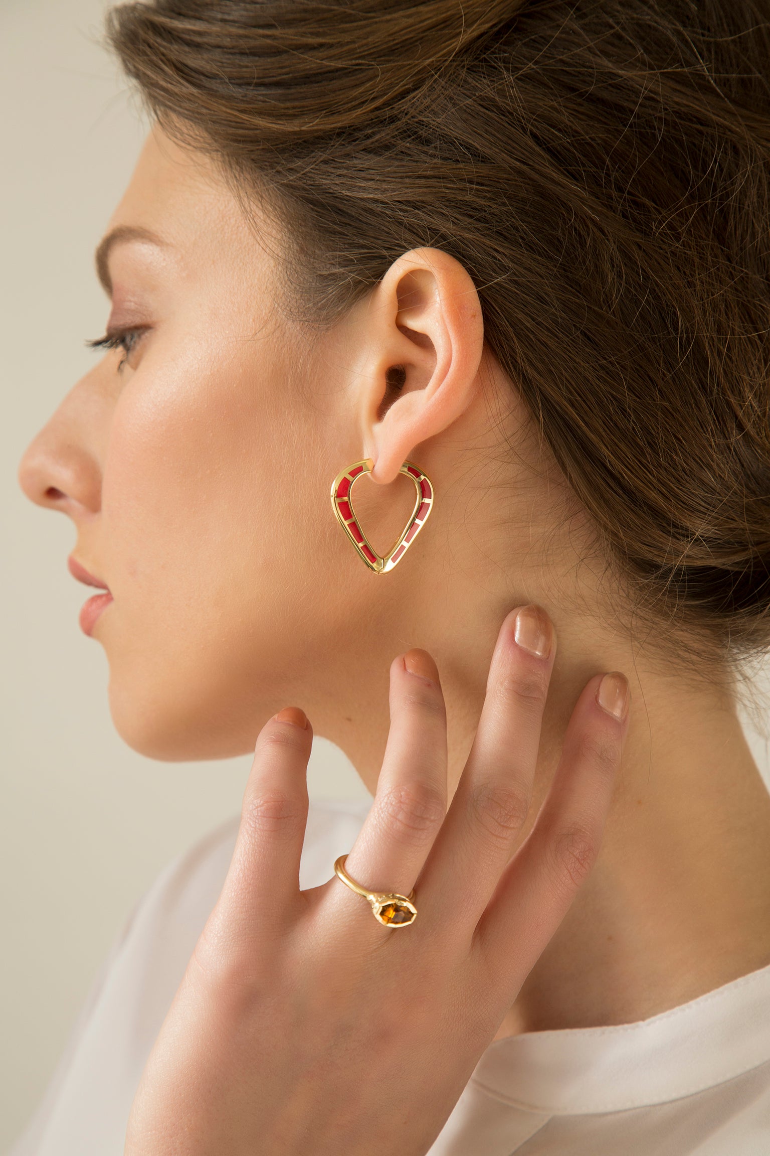 Cobra Hoop Earrings with Red Enamel