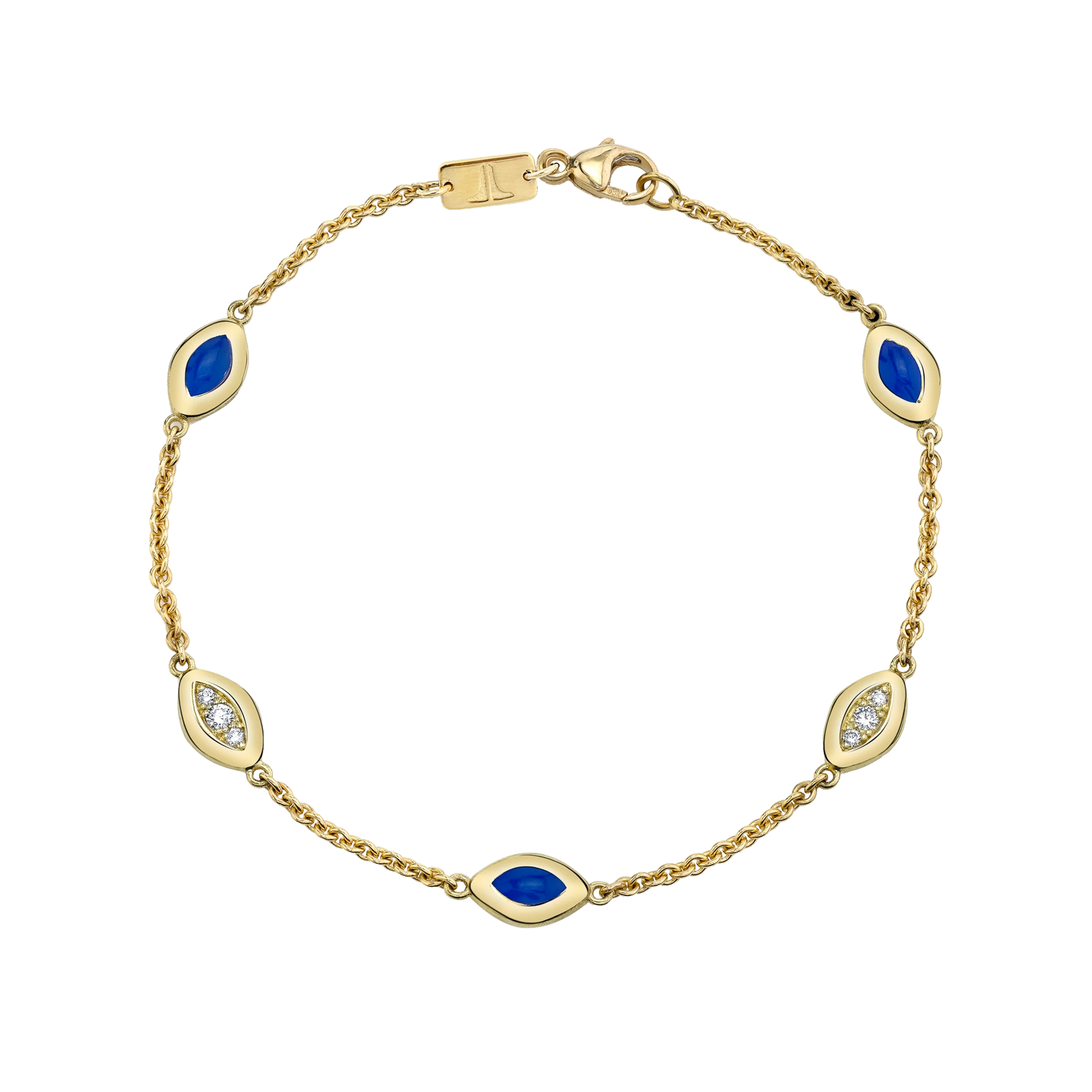 Five Link Bracelet Blue Enamel and Diamonds