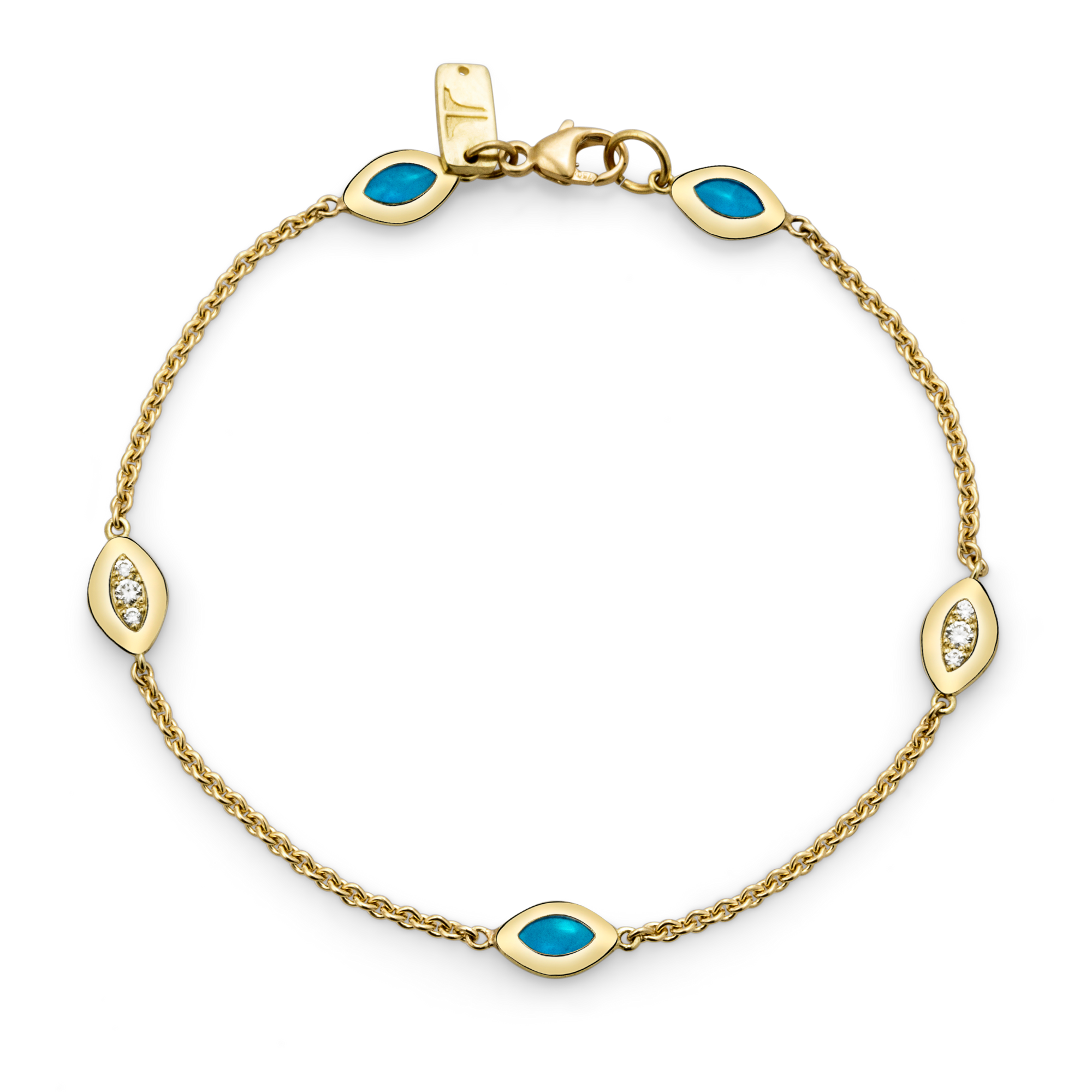 Cat's Eye Link Bracelet / Light Blue & Diamonds