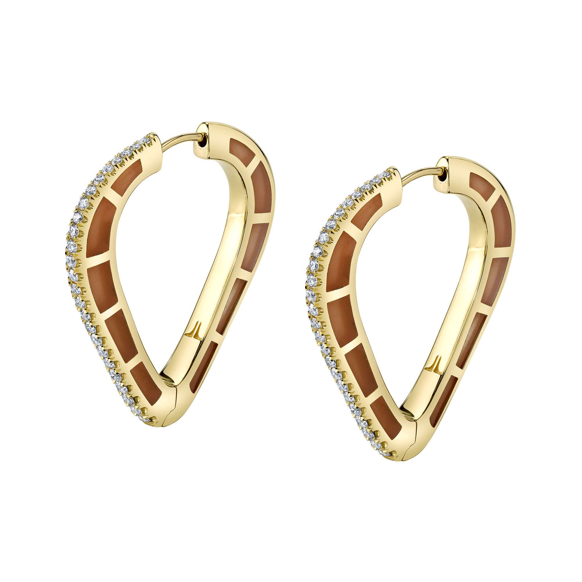 Cobra Hoop Earrings with Cognac Enamel and Diamond Pave