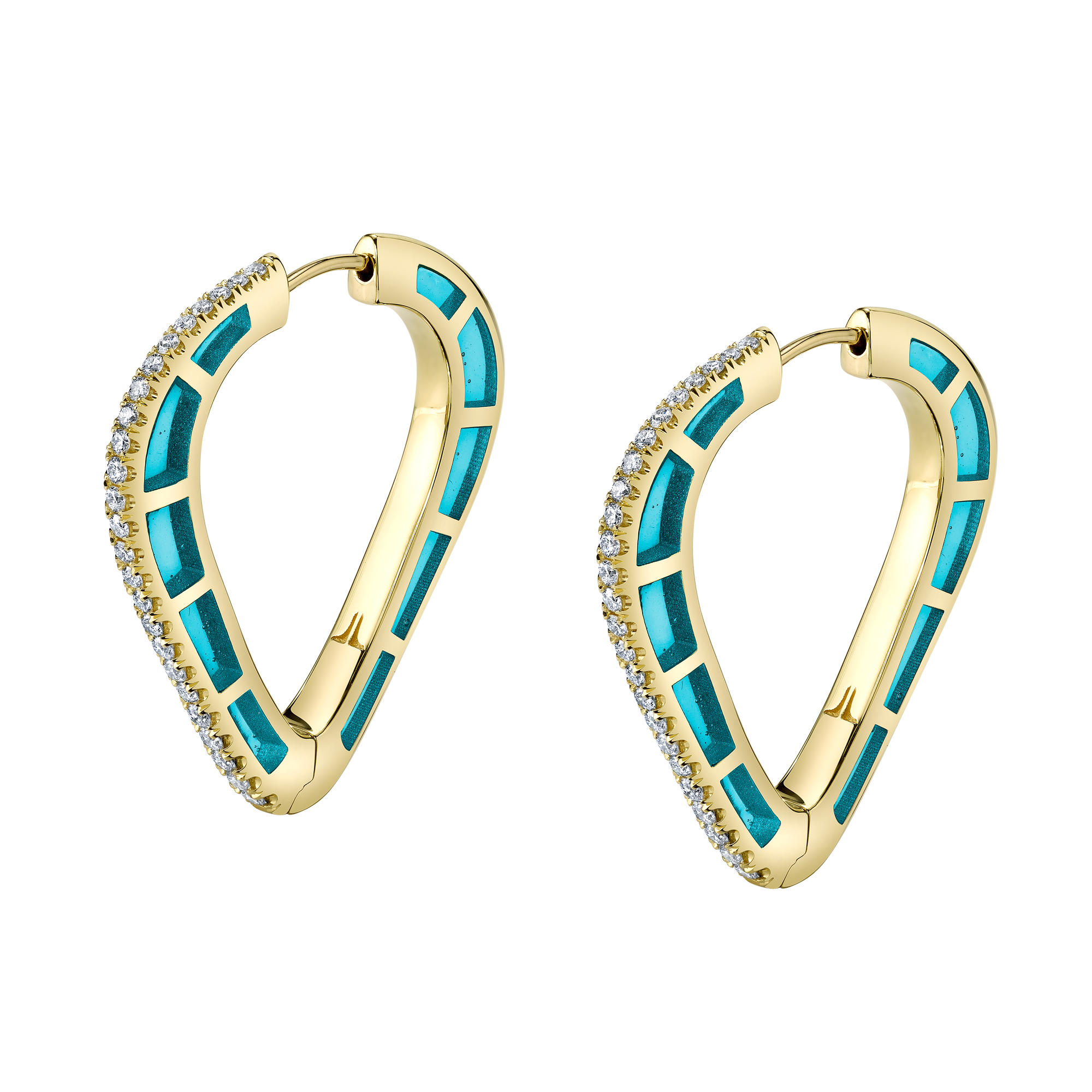 Cobra Hoop Earrings with Light Blue Enamel and Diamond Pave
