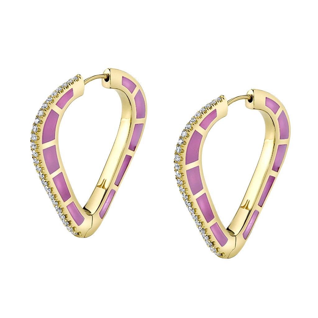 Cobra Hoop Earrings with Purple Enamel and Diamond Pave