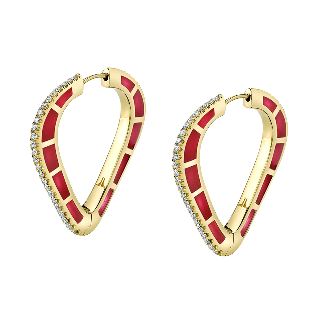 Cobra Hoop Earrings with Red Enamel and Diamond Pave