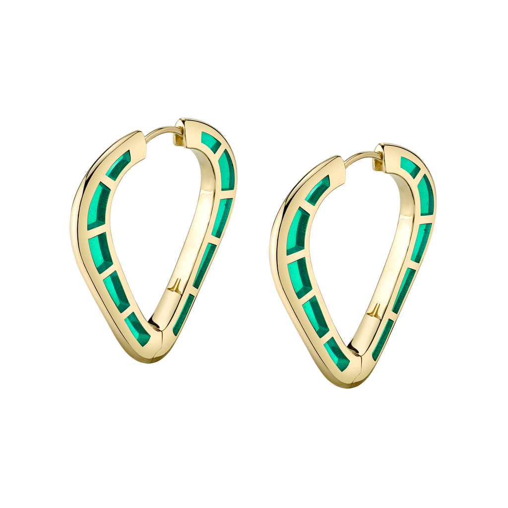 Cobra Hoop Earrings with Green Enamel