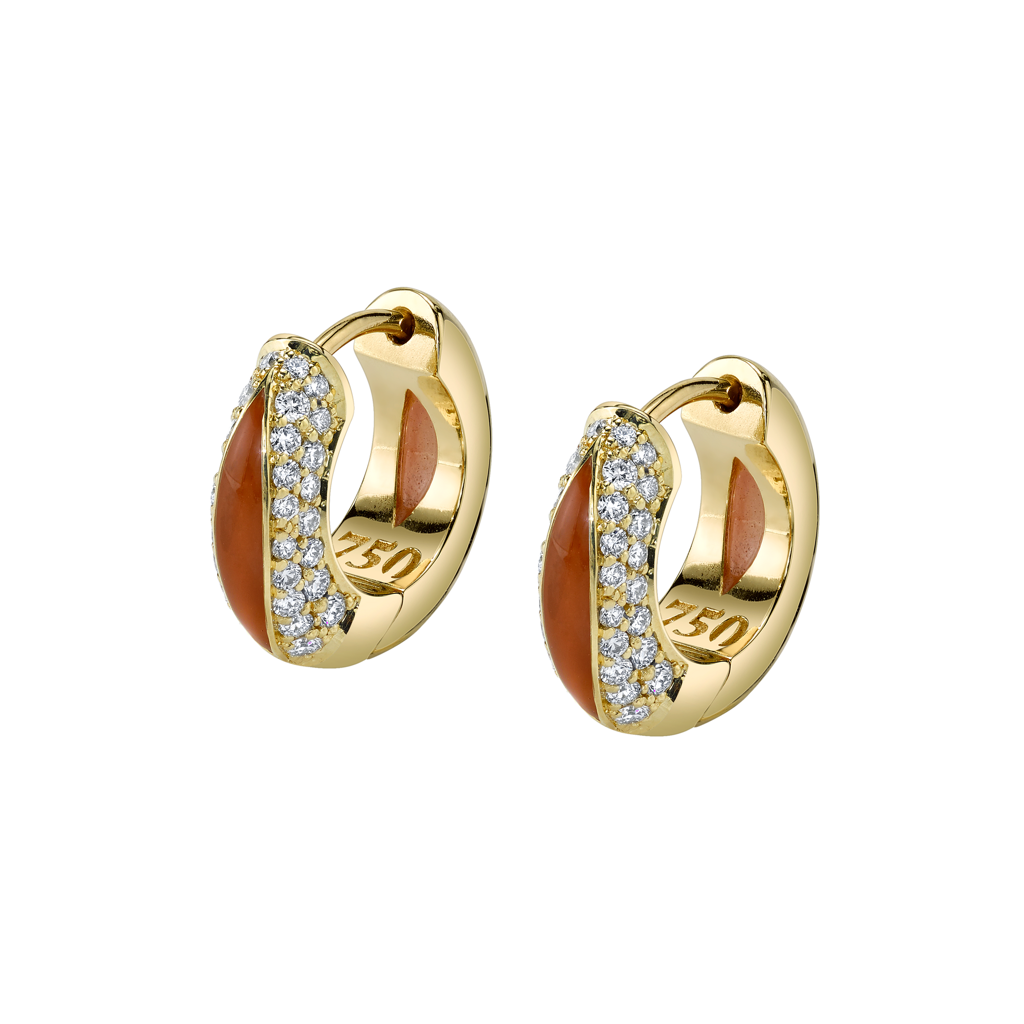 The Perfect Huggie Earring with Cognac Enamel and Diamond Pave