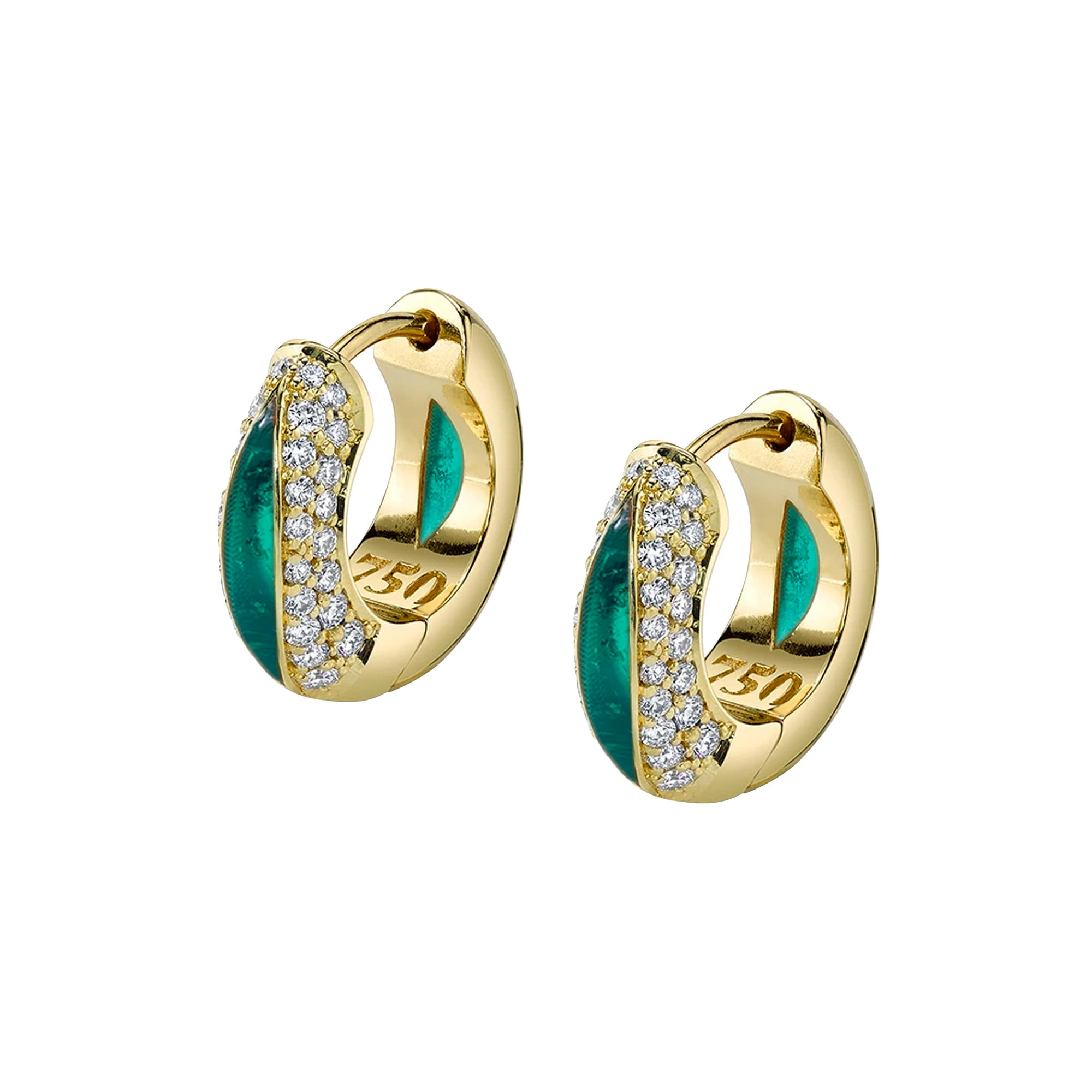 The Perfect Huggie Earring with Green Enamel and Diamond Pave