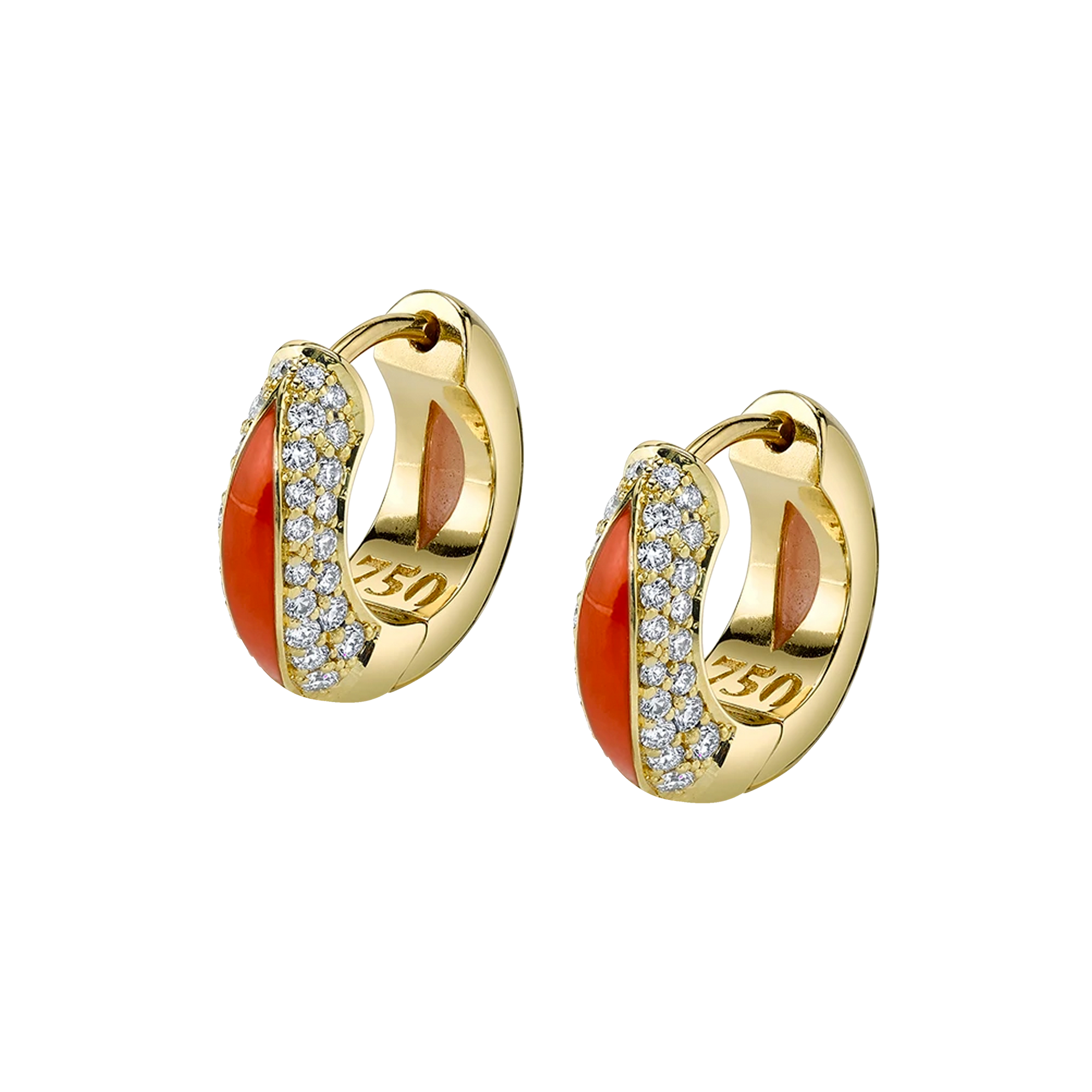The Perfect Huggie Earring with Orange Enamel and Diamond Pave
