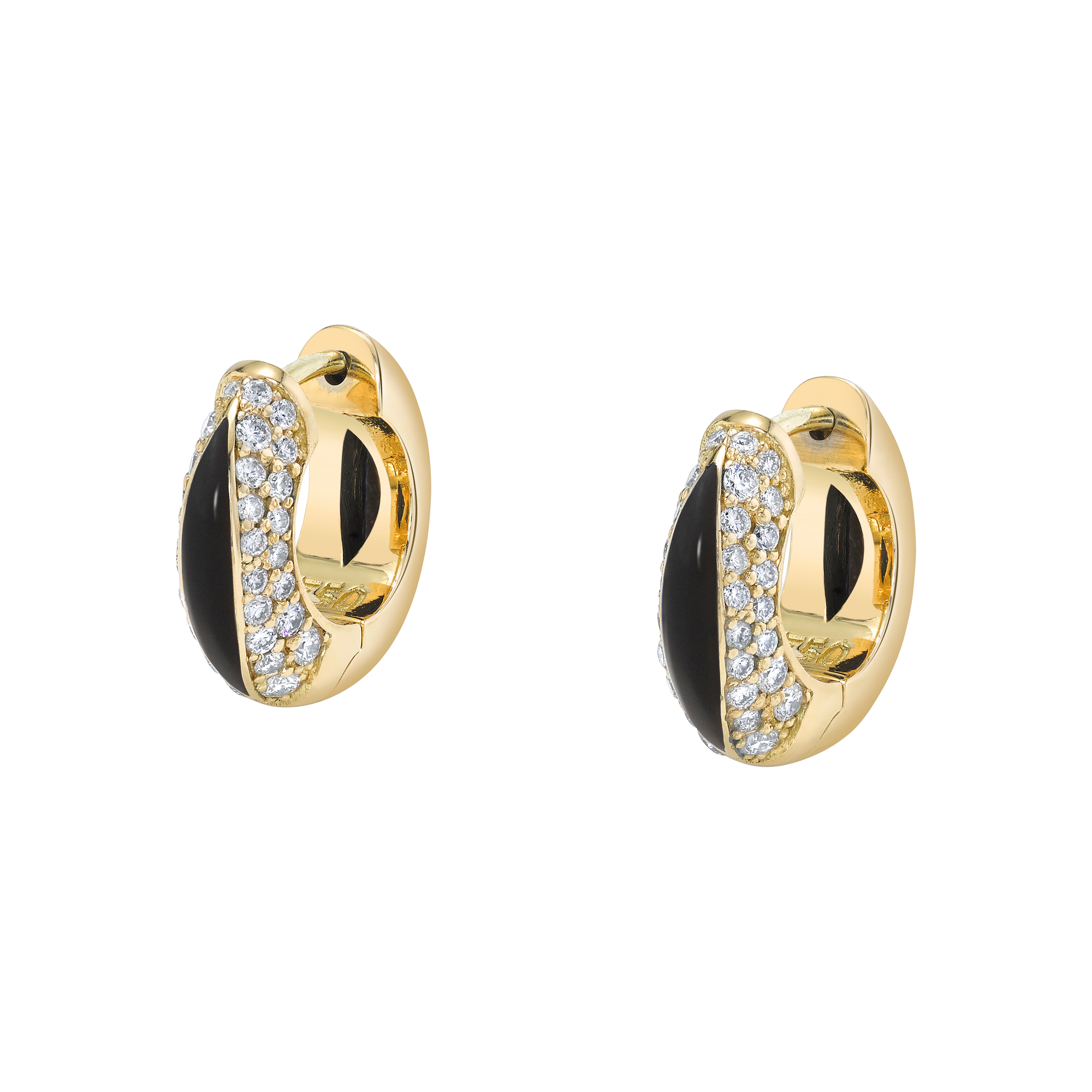 The Perfect Huggie Earring with Black Jade Inlay and Diamond Pave