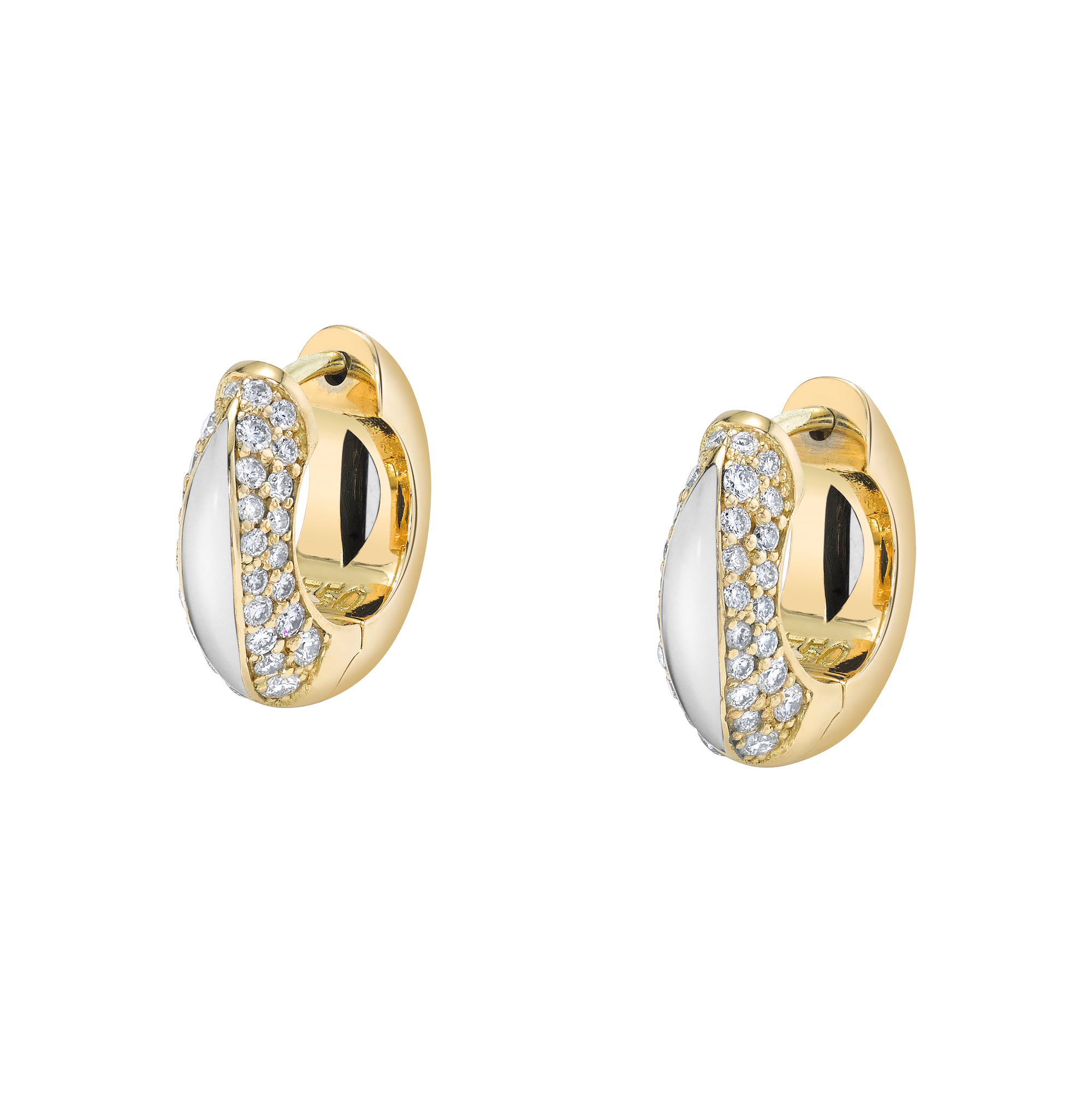 The Perfect Huggie Earring with Cacholong Inlay and Diamond Pave