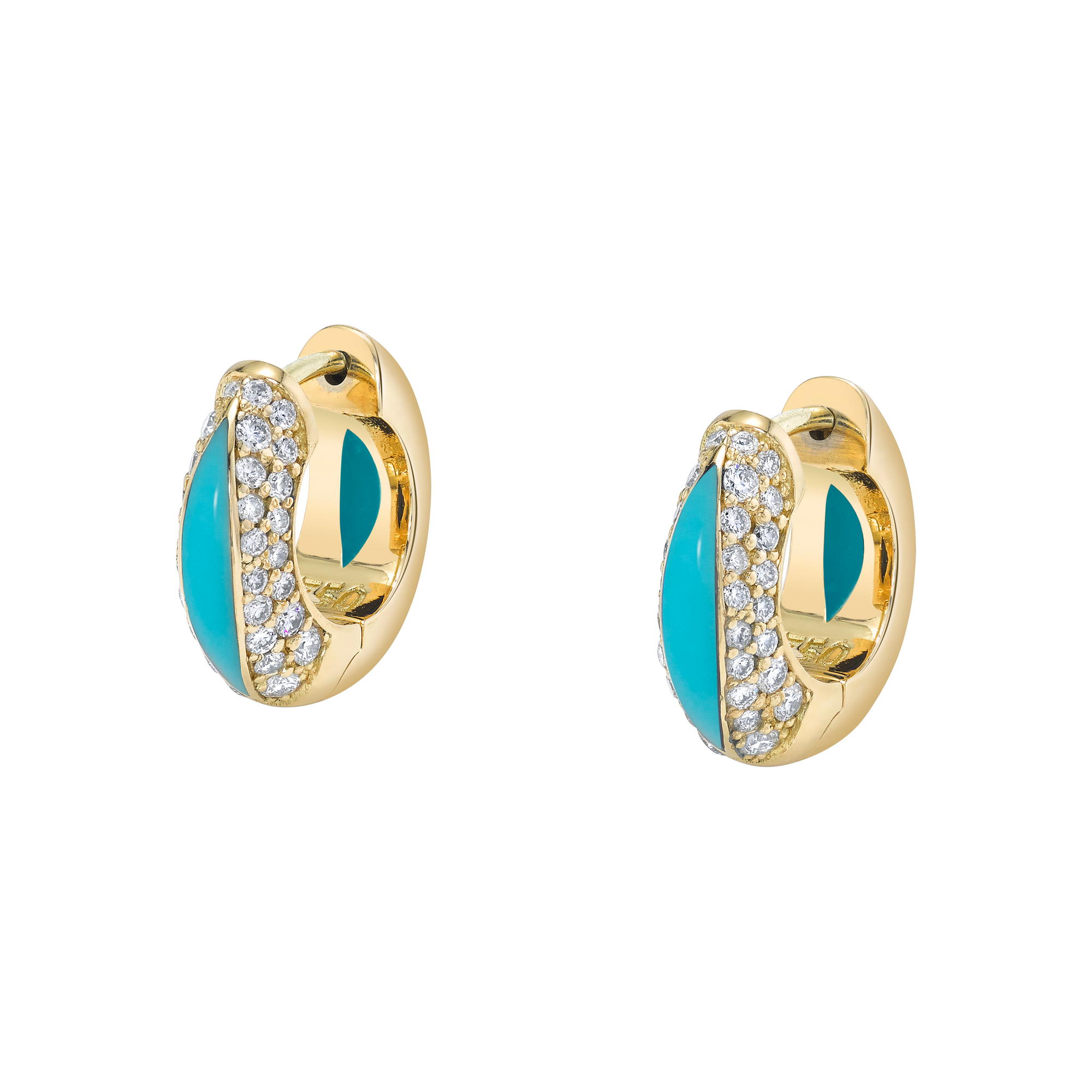 The Perfect Huggie Earring with Turquoise Inlay and Diamond Pave