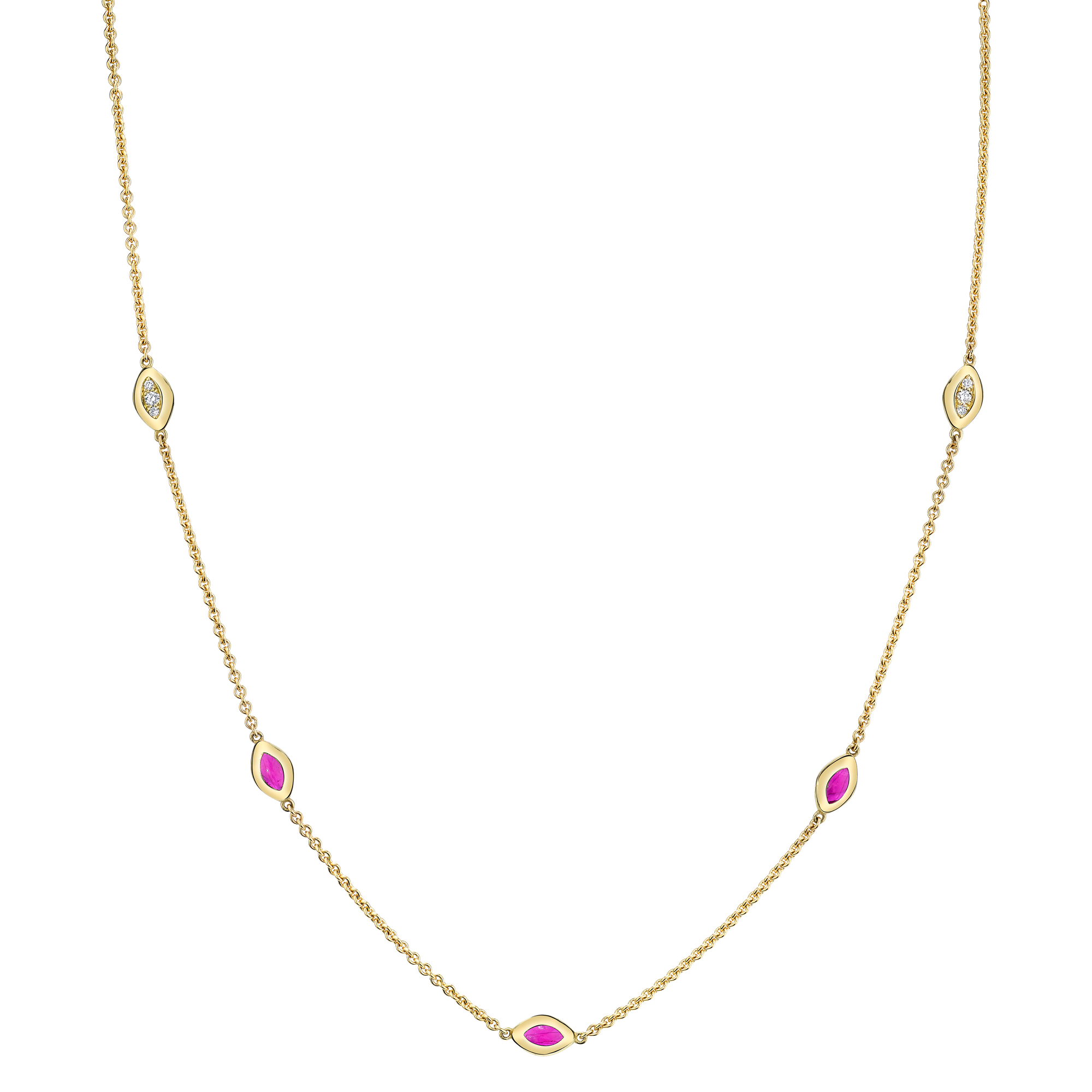 Five Link Italian Gold Necklace with Purple Enamel and Diamond Pave