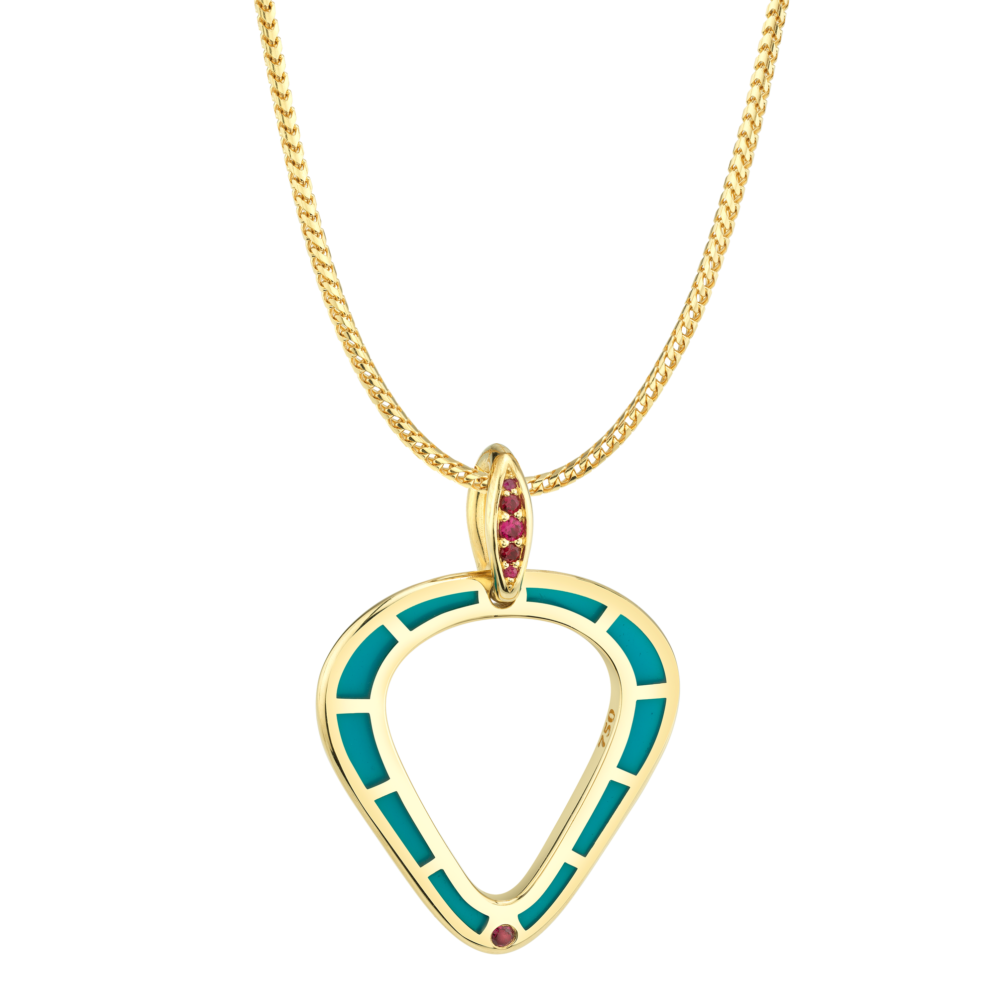 Cobra Pendant with Light Blue Enamel and Ruby