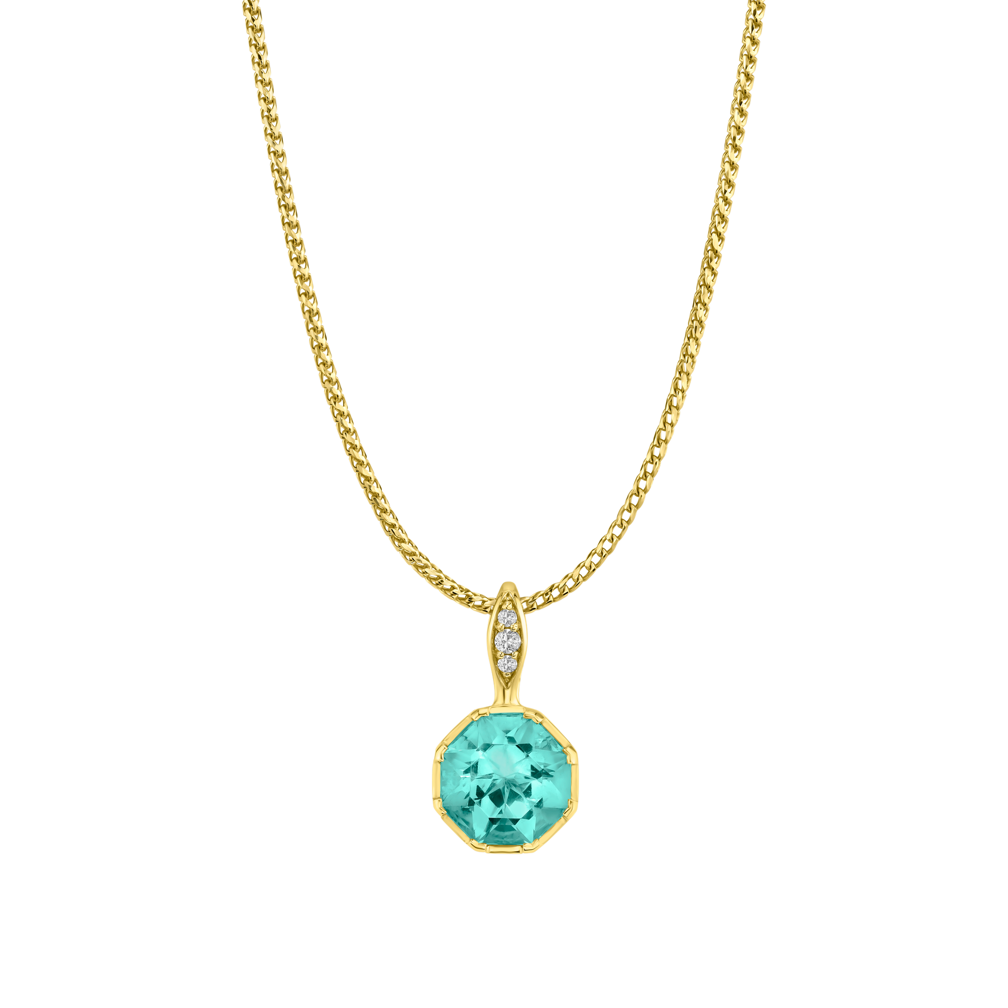 Sacred Shade Necklace featuring a Precision-Cut Aquamarine with Diamond Pave