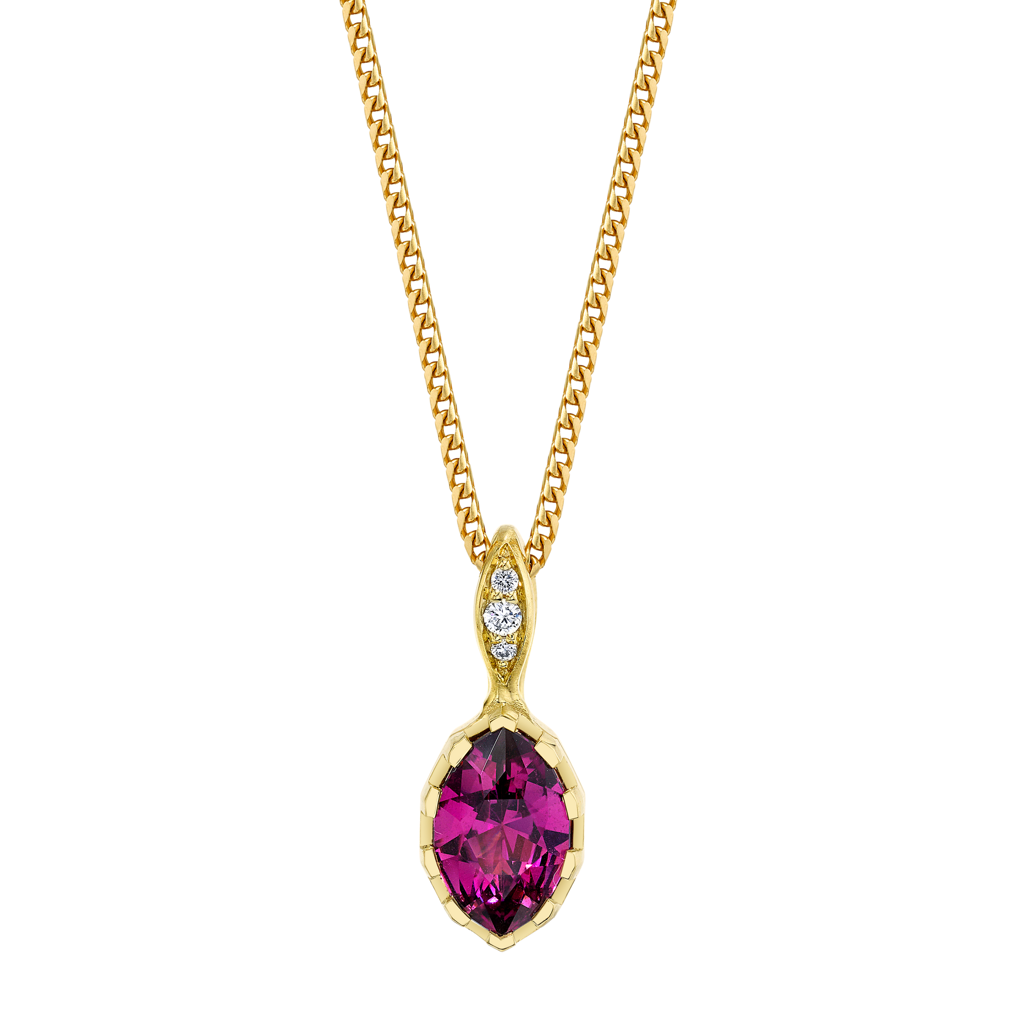 Modern Oval Necklace Featuring Precision-cut Pink Garnet with Diamond Pave