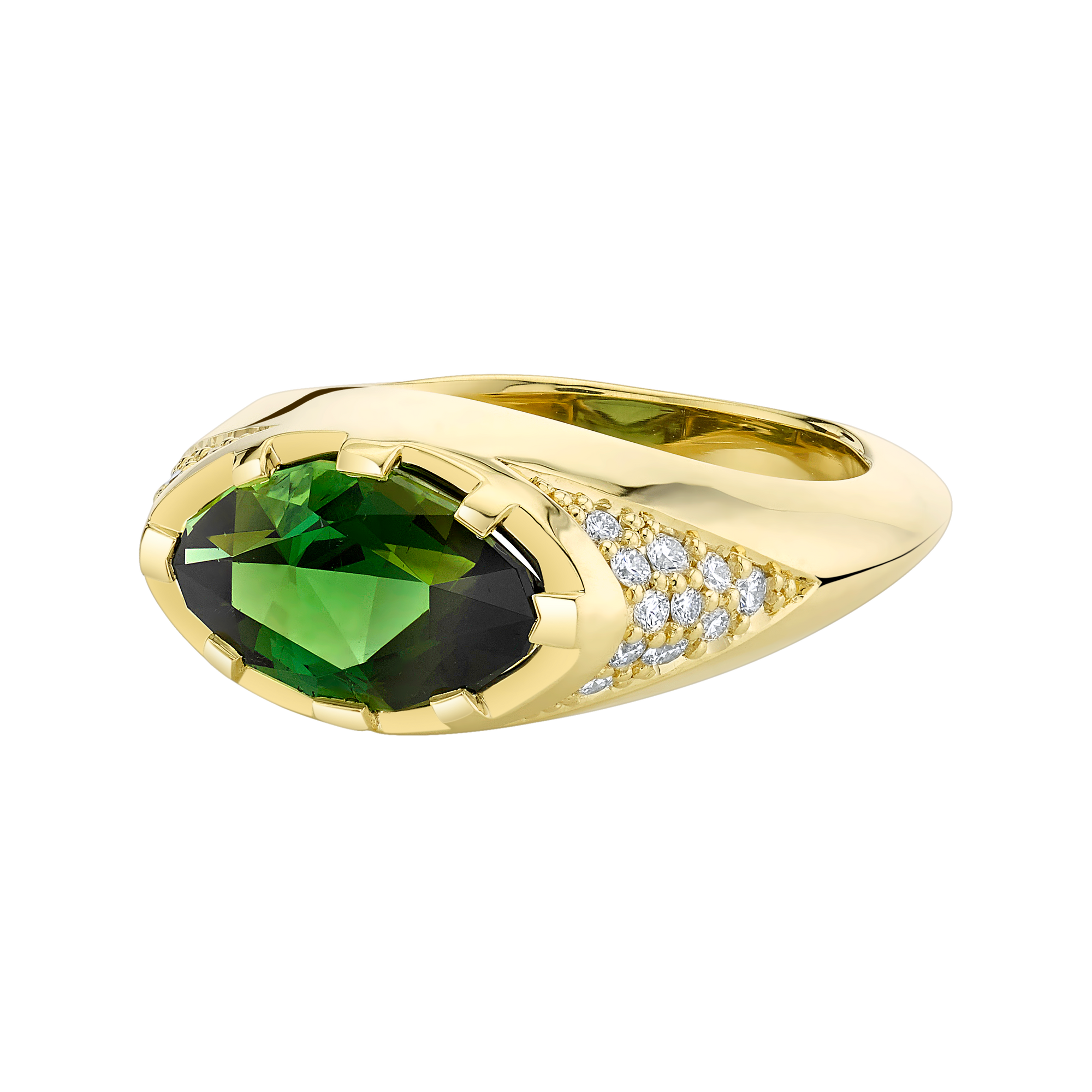 Primary Contrast Ring featuring a Precision-Cut Green Tourmaline with Diamond Pave