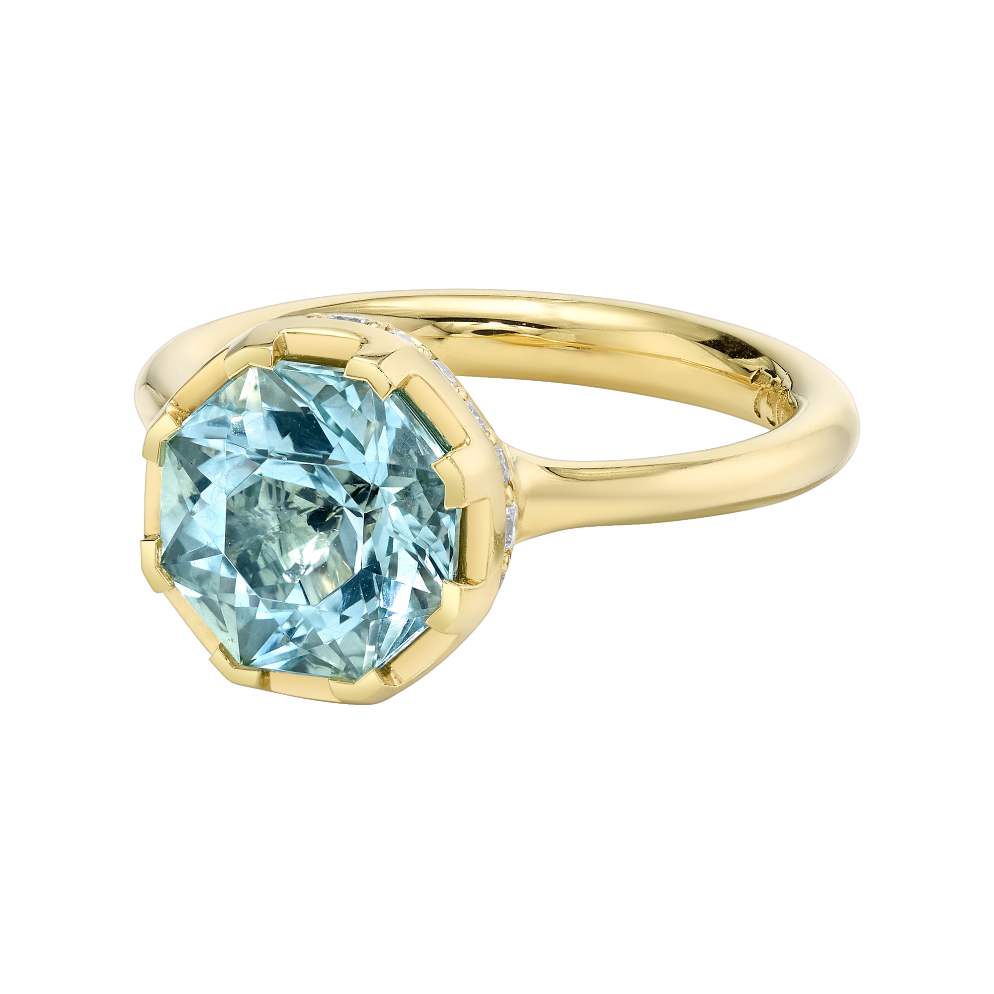 Sacred Shade Ring featuring a Precision-Cut Aquamarine with Diamond Pave