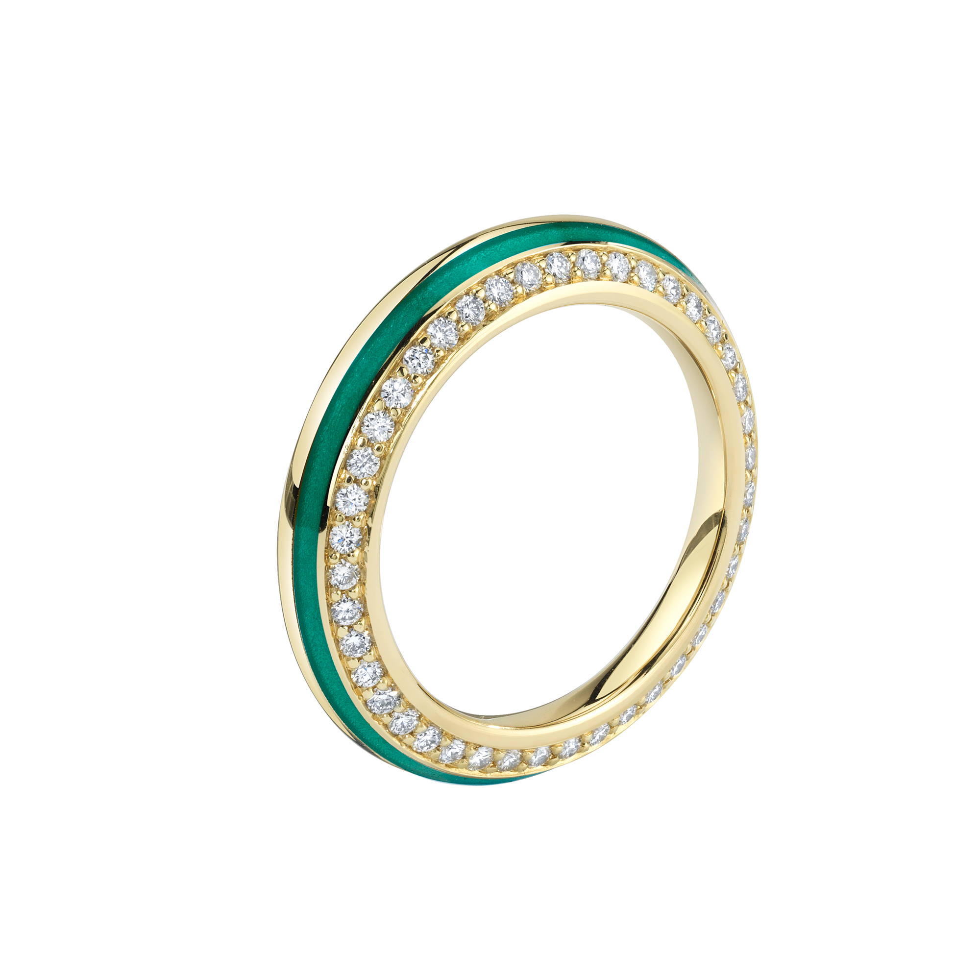 Sima Ring with Green Enamel and Diamond Pave