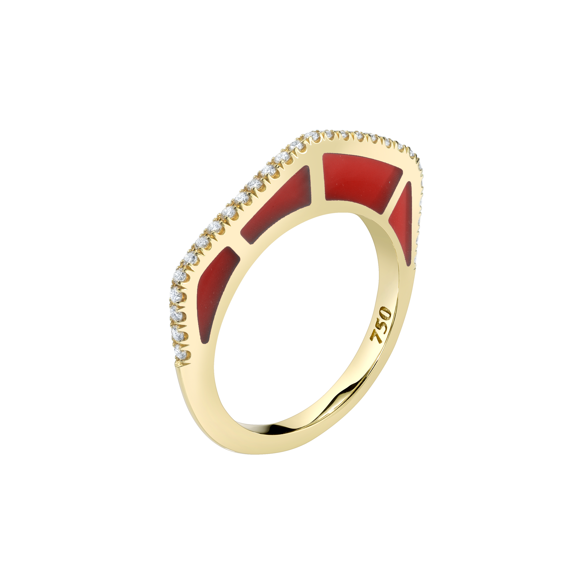 Cobra Ring with Red Enamel and Diamond Pave
